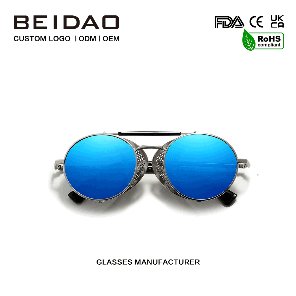 Designerskie okulary z okrągłą aluminiową ramką