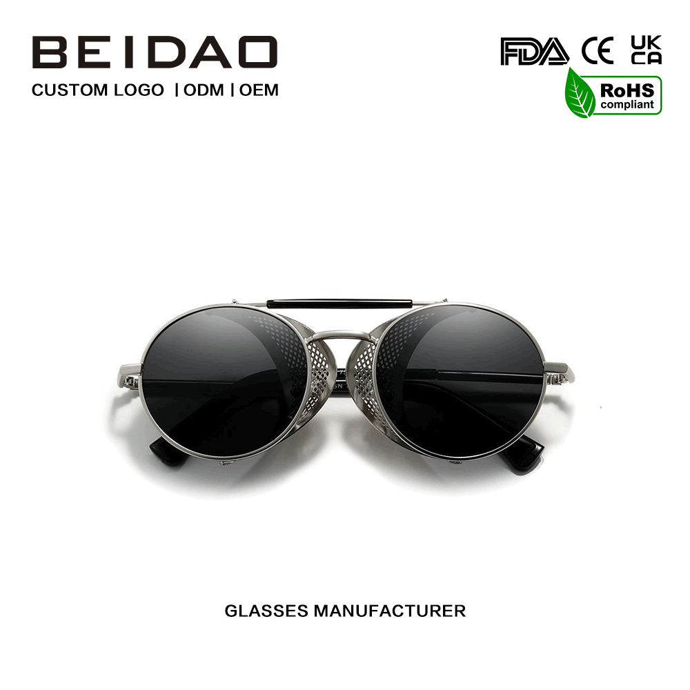 Designerskie okulary z okrągłą aluminiową ramką i ochroną UV400